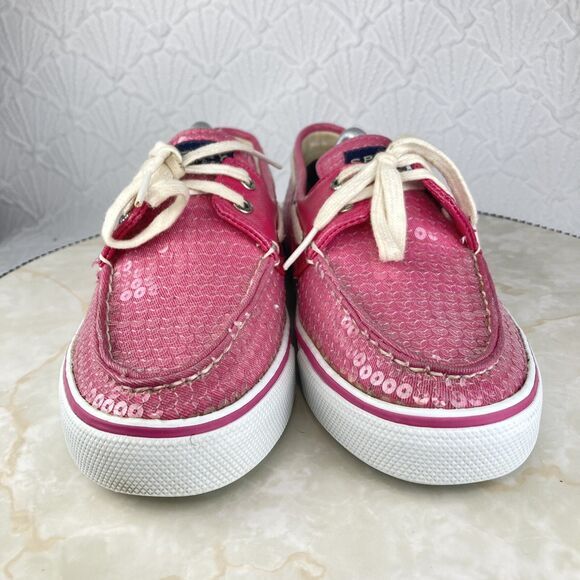 Sperry Shoes Womens 7 Pink Sequin Biscayne Classic Driving Slip On Boat Loafers - Picture 3 of 12